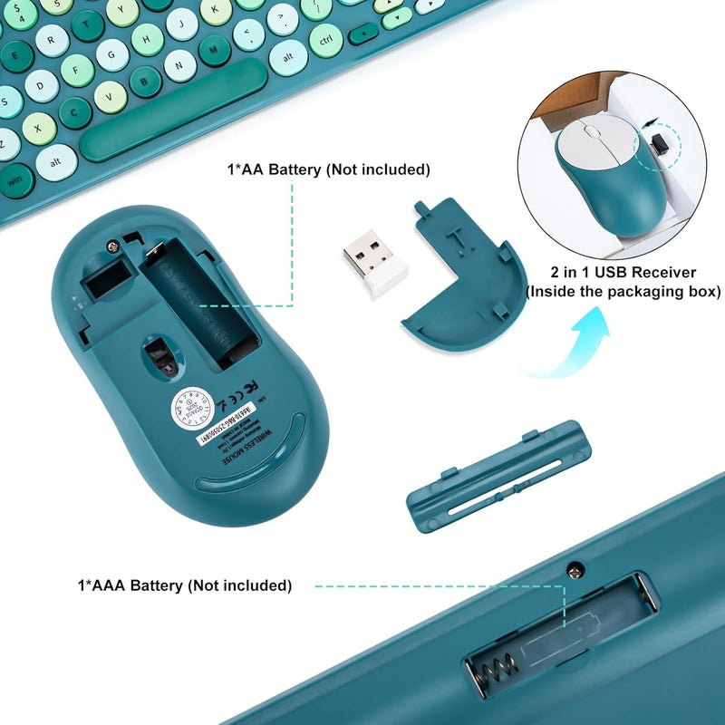 GUKJOB Wireless Keyboard and Mouse Combo, Retro Typewriter Keyboard with Round Keycaps, 2.4GHz USB Cute Wireless Keyboard Mouse for Computer, Desktop (Green) - Image 5